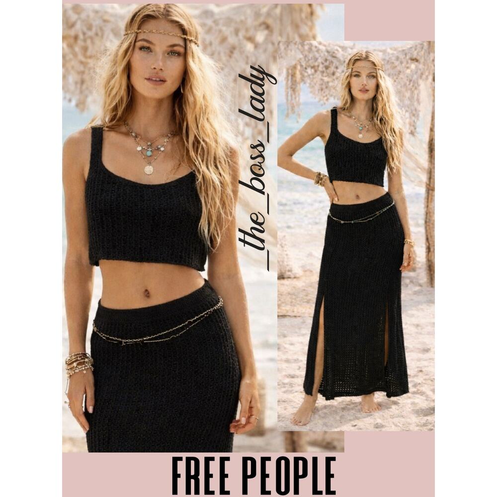 Free People skirt set co-ord crochet matching set havana sweater set boho Small